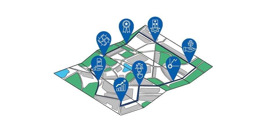 Unsere Roadmap bis zum Jahr 2030: Für acht strategische Entwicklungsfelder wurde ein Ziel definiert.